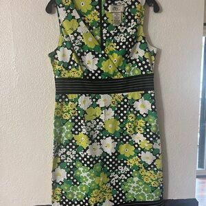 Retro Floral Sleeveless Dress - Green and Black